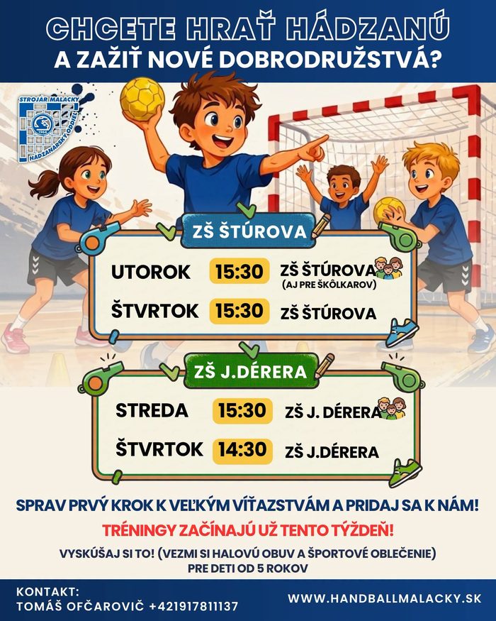 Nábor chlapci — rozvrh tréningov, Malacky