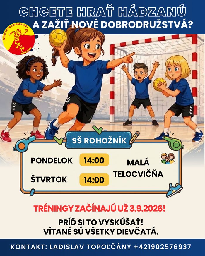 Nábor dievčatá — rozvrh tréningov, SŠ Rohožník